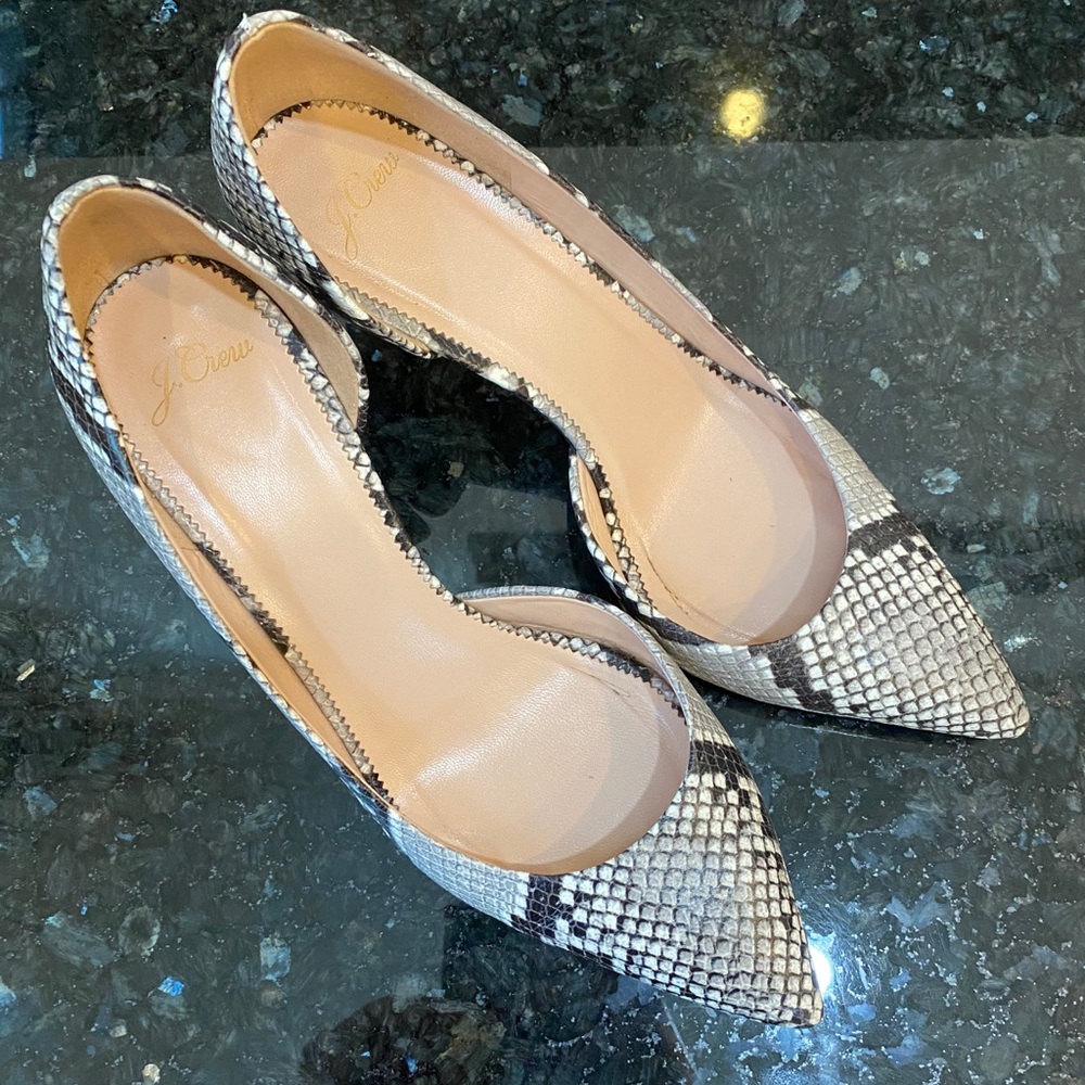 J crew snake-embossed leather heels pumps
